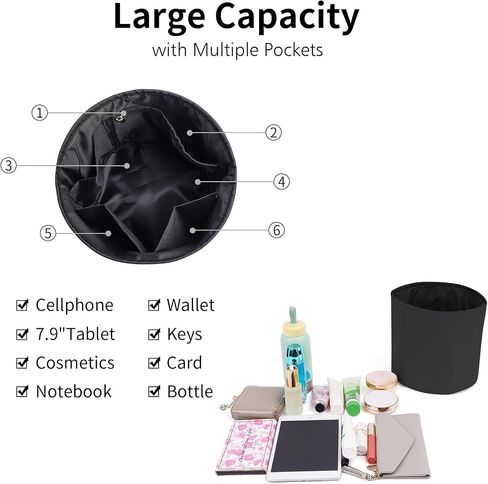 NOTAG Purse Organizer Insert Round Bucket Bag Organizer Nylon Bag Organizer for Handbag Small Tote Organizer Insert (Beige) in Kuwait