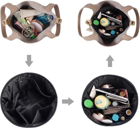 NOTAG Purse Organizer Insert Round Bucket Bag Organizer Nylon Bag Organizer for Handbag Small Tote Organizer Insert (Beige) in Kuwait