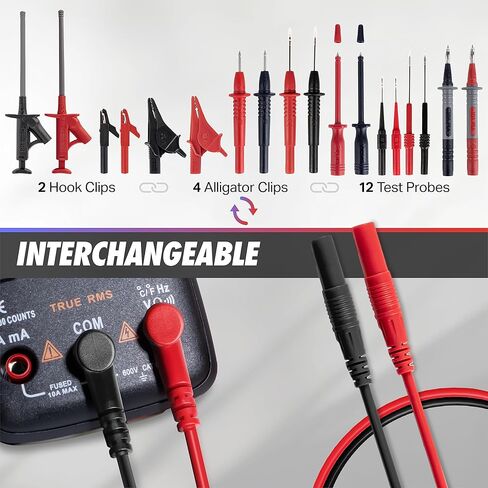 مجموعة سلاسل اختبار متعددة 29 قطعة من PowerBear مع مجسات اختبار ثقب الأسلاك القابلة للاستبدال، ومشابك التمساح، ومشابك خطاف الاختبار، وملقط اختبار لمقياس المشبك الرقمي المتعدد in Kuwait