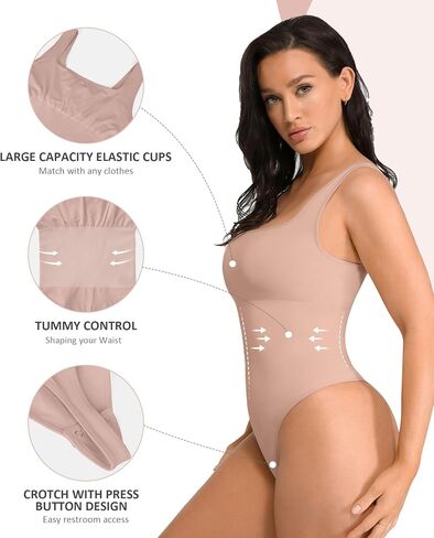 FeelinGirl Bodysuits for Women Seamless Round Neck Tummy Control Compression Shapewear Bodysuit Going Out Tank Tops in Saudi Arabia