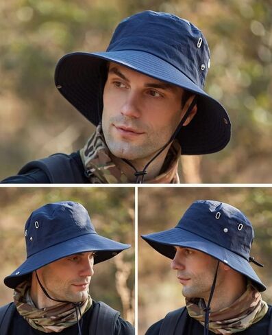 قبعة الشمس الرجالية بحافة واسعة بعامل حماية من الأشعة فوق البنفسجية 50+ قبعات بوني صيفية قابلة للتنفس مقاومة للماء قابلة للطي قبعة سفاري للمشي لمسافات طويلة وصيد الأسماك في الهواء الطلق in Kuwait