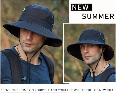 قبعة الشمس الرجالية بحافة واسعة بعامل حماية من الأشعة فوق البنفسجية 50+ قبعات بوني صيفية قابلة للتنفس مقاومة للماء قابلة للطي قبعة سفاري للمشي لمسافات طويلة وصيد الأسماك في الهواء الطلق in Kuwait