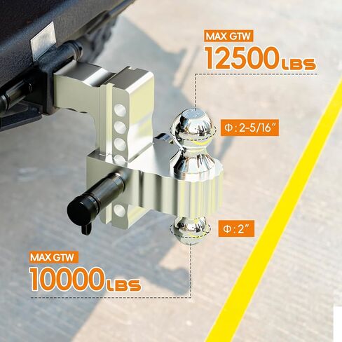 Adjustable Trailer Hitch Ball Mount, Heavy Duty Drop Hitch with 6-Inch Drop/Rise, Fits 2 Inch Receiver, 12,500 LBS GTW, Aluminum Tow Hitches for Truck, RV, SUV in Kuwait