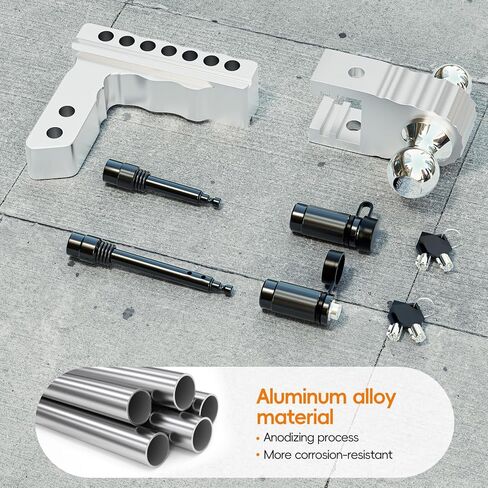 Adjustable Trailer Hitch Ball Mount, Heavy Duty Drop Hitch with 6-Inch Drop/Rise, Fits 2 Inch Receiver, 12,500 LBS GTW, Aluminum Tow Hitches for Truck, RV, SUV in Kuwait