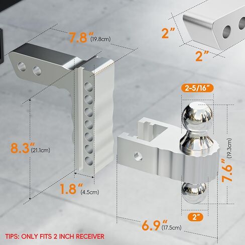 Adjustable Trailer Hitch Ball Mount, Heavy Duty Drop Hitch with 6-Inch Drop/Rise, Fits 2 Inch Receiver, 12,500 LBS GTW, Aluminum Tow Hitches for Truck, RV, SUV in Kuwait