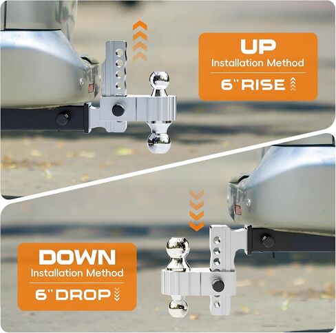 Adjustable Trailer Hitch Ball Mount, Heavy Duty Drop Hitch with 6-Inch Drop/Rise, Fits 2 Inch Receiver, 12,500 LBS GTW, Aluminum Tow Hitches for Truck, RV, SUV in Kuwait