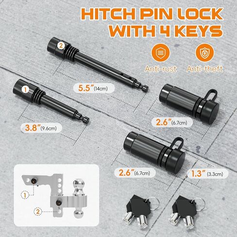 Adjustable Trailer Hitch Ball Mount, Heavy Duty Drop Hitch with 6-Inch Drop/Rise, Fits 2 Inch Receiver, 12,500 LBS GTW, Aluminum Tow Hitches for Truck, RV, SUV in Kuwait