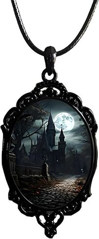 Gothic Glass Pendant Necklace for Women Vintage Rope Chain Witch Bat Mystic Witch Choker Necklace Punk Dark Style Statement Necklace Halloween Jewelry Gift Accessories in Saudi Arabia