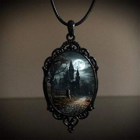 Gothic Glass Pendant Necklace for Women Vintage Rope Chain Witch Bat Mystic Witch Choker Necklace Punk Dark Style Statement Necklace Halloween Jewelry Gift Accessories in Saudi Arabia