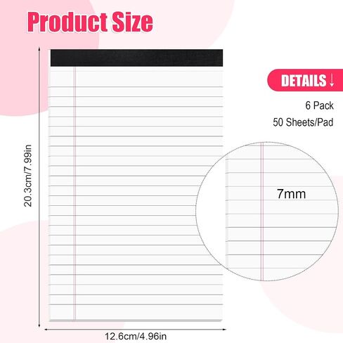 LOKIPA 6PCS Lined Notepads Legal Pads, 50 Sheets 5 X 8 Small Pads of Paper Lined Writing Note Pads for School Office and Home in Saudi Arabia
