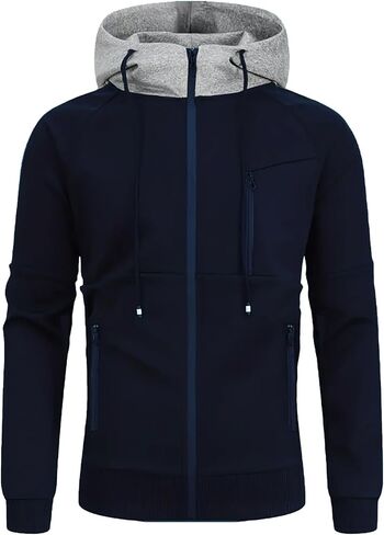 Men Hoodies Casual Hoodies for Men with Zip Pockets Full Zip Long Sleeve Sweatshirt Sports Color Block Hooded in Saudi Arabia