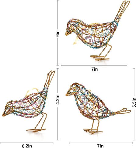 Handmade Bird Statue Rustic Table Decor Trio, Rattan Bird Figurine Farmhouse Shelf Decor, Handing Metal Bird Sculptures for Home Decoration, Christmas Ornament & Memo Clip in Kuwait