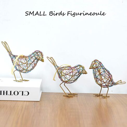 Handmade Bird Statue Rustic Table Decor Trio, Rattan Bird Figurine Farmhouse Shelf Decor, Handing Metal Bird Sculptures for Home Decoration, Christmas Ornament & Memo Clip in Kuwait