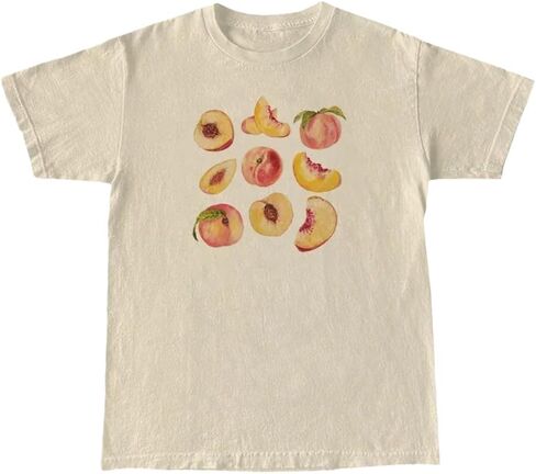 Vintage Peaches Printed Graphic Tees Summer Women Cute Short Sleeve Summer T-shirt Fruit Shirt Aesthetic Tops in Saudi Arabia