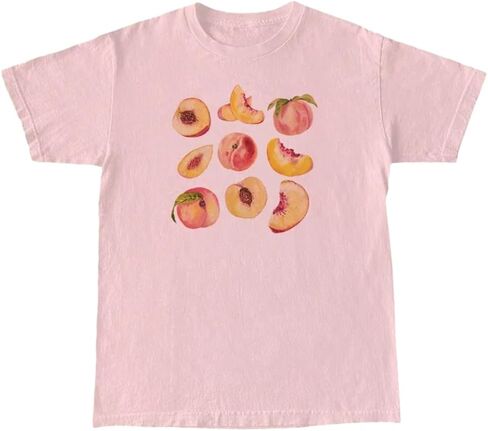 Vintage Peaches Printed Graphic Tees Summer Women Cute Short Sleeve Summer T-shirt Fruit Shirt Aesthetic Tops in Saudi Arabia