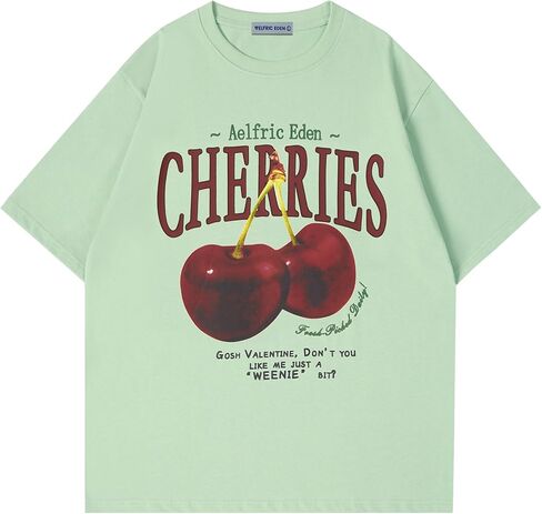 Aelfric Eden Oversized Graphic Tees Unisex Cherries Print T Shirts Casual Summer Short Sleeve Top Cotton Cute Tee Shirt in Saudi Arabia