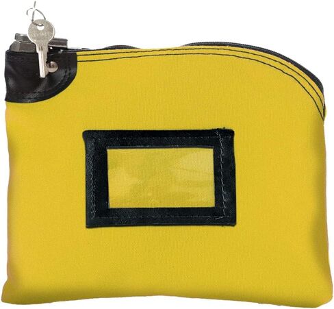 BankSupplies Locking Cash Bag | 10" W x 8" H | Heavy Duty Nylon Curved Zipper | Yellow | Metal Pop-Up Lock | 2 Keys Included | Black-Framed Cardholder | Canvas Bank Bags in Saudi Arabia