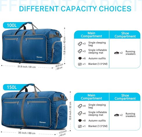 حقيبة جونيكس للسفر سعة 150 لتر مع مكعبات تعبئة مضغوطة in Kuwait
