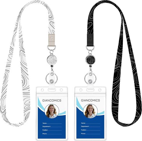 Giancomics Black Lanyards for Id Badges, ID Badge Holder with Retractable Reel, Waterproof Lanyards for Cruise Ships Cards Key with ID Card Holder Office Work Name Tag Zip Type Card Protector[2-Pack] in Saudi Arabia