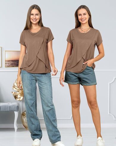 Rnxrbb 3 Pack Women's Nursing Tops for Breastfeeding Summer Short Sleeve T Shirts Postpartum Double Layer Clothes in Saudi Arabia