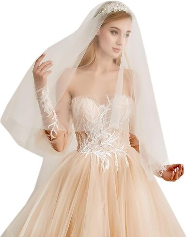 Leimandy 2 الطبقة حجر الراين طرحة زفاف حجاب الإصبع للعرائس الحجاب الزفاف الرجعية مع حجر الراين B026 in Kuwait