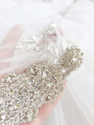 Leimandy 2 الطبقة حجر الراين طرحة زفاف حجاب الإصبع للعرائس الحجاب الزفاف الرجعية مع حجر الراين B026 in Kuwait