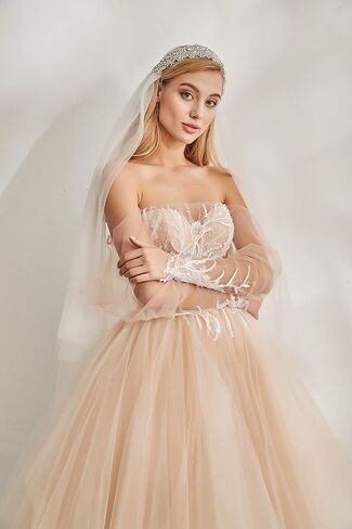 Leimandy 2 الطبقة حجر الراين طرحة زفاف حجاب الإصبع للعرائس الحجاب الزفاف الرجعية مع حجر الراين B026 in Kuwait