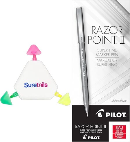 أقلام تحديد الخطوط الدقيقة من Razor Point Ii، 0.2 مم، 12 عبوة، (11011) حبر أحمر، قلم تمييز متعدد الألوان، كتابة دقيقة، طرف [عبوة من قطعة واحدة] in Saudi Arabia