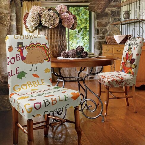 أغطية كراسي الخريف مجموعة من 6 أوراق قيقب اليقطين تمتد أغطية كراسي بارسونز لخريف عيد الشكر ديكور غرفة الطعام واقيات مقاعد الكراسي (ورقة القيقب، 6 قطع) in Kuwait