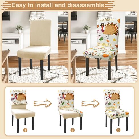 أغطية كراسي الخريف مجموعة من 6 أوراق قيقب اليقطين تمتد أغطية كراسي بارسونز لخريف عيد الشكر ديكور غرفة الطعام واقيات مقاعد الكراسي (ورقة القيقب، 6 قطع) in Kuwait