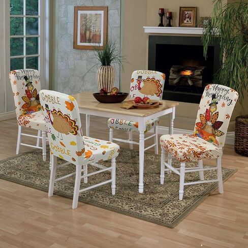 أغطية كراسي الخريف مجموعة من 6 أوراق قيقب اليقطين تمتد أغطية كراسي بارسونز لخريف عيد الشكر ديكور غرفة الطعام واقيات مقاعد الكراسي (ورقة القيقب، 6 قطع) in Kuwait