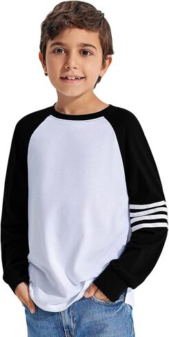 Haloumoning Boys Long Sleeve Raglan T-Shirts Casual Colorblock Crewneck Tops Tees 4-14 Years in Kuwait