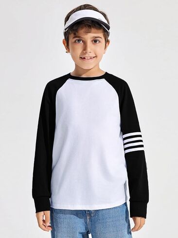 Haloumoning Boys Long Sleeve Raglan T-Shirts Casual Colorblock Crewneck Tops Tees 4-14 Years in Kuwait
