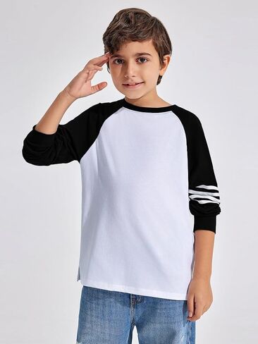 Haloumoning Boys Long Sleeve Raglan T-Shirts Casual Colorblock Crewneck Tops Tees 4-14 Years in Kuwait