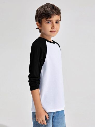 Haloumoning Boys Long Sleeve Raglan T-Shirts Casual Colorblock Crewneck Tops Tees 4-14 Years in Kuwait