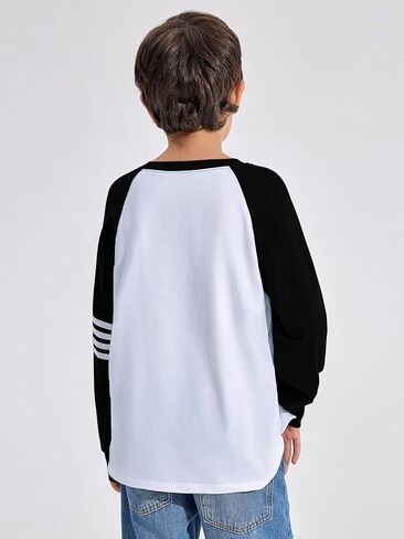 Haloumoning Boys Long Sleeve Raglan T-Shirts Casual Colorblock Crewneck Tops Tees 4-14 Years in Kuwait
