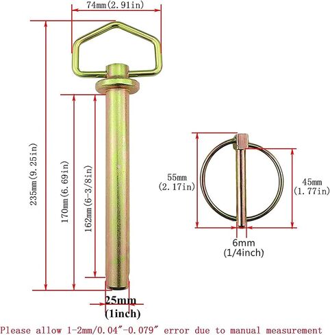 1Set Heavy Duty Steel Hitch Pin with Chain and Linchpin for Secure Mounting of Hitches and Axles (3/4" Dia x 6 1/4inch Long) in Saudi Arabia