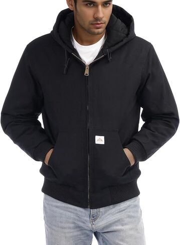 Men's Loose Fit Quilted Flannel Lined Workwear Waterproof Active Jacket Hooded Work Coat in Saudi Arabia