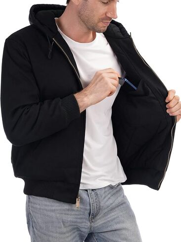 Men's Loose Fit Quilted Flannel Lined Workwear Waterproof Active Jacket Hooded Work Coat in Saudi Arabia