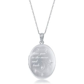 925 Sterling Silver Italian "I Love You to the Moon & Back" Heart/Oval Locket 18" Pendant Necklace