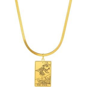 TEAMER Snake Chain Tarot Cards Necklace Stainless Steel Vintage Tarot Jewelry Good Luck Amulet Pendants for Women