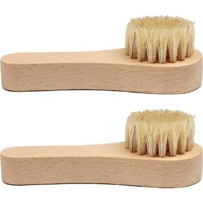 2 Pack 4" Small Shoe Brushes Wood Handle with Real Boar Bristle Cleaning Shoes