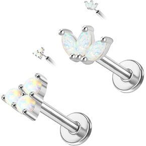 CHARMONLINE 925 الفضة الاسترليني أعلى دفع في أوبال بدون خيوط / تشيكوسلوفاكيا مسمار الظهر المسطح 925 الفضة الغضروف القرط الأنف مسمار الشفاه الدائري حلق اللولب مسمار الزنمة ثقب المجوهرات للنساء الرجال in Kuwait