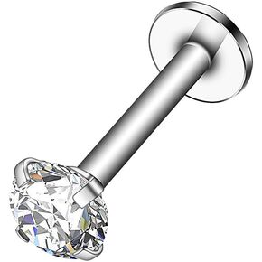 Decentraland 1PC 16G مجوهرات فضية من CZ Labret Nose Tragus الغضروف مصنوعة من مجوهرات ثقب الفولاذ الجراحية الملولبة داخليًا للحلزون والمحار والشفاه والأنف والقرط للنساء