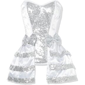 Daisy corsets womens White/Silver Satin & Sequin Steel Boned Corset W/Removable Snap Skirt