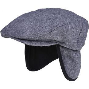 Wool Flat Cap with Ear Flaps Winter Men Ivy Newsboy Hat Warm Outdoor Hunting Golf