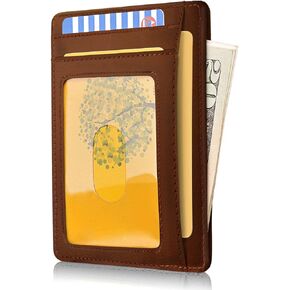 Leather Minimalist Slim Wallet Credit Card Case RFID Blocking With ID Window