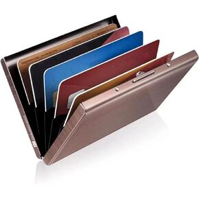 RFID BlockingStainless Steel Credit Card Holder, Men Women Metal Slim Wallet For Driver's License, ID Cards, Credit Cards, Or Business Cards. (Rose gold 10 grid)