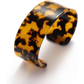 Tortoise Acrylic Resin Thick Wrap Bracelet Adjustable Statement Leopard Print Open Cuff Bangle for Women Girls