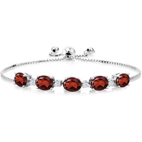 Gem Stone King 925 Sterling Silver Red Garnet and White Created Sapphire Tennis Bracelet For Women (7.70 Cttw, Oval 8X6MM, Gemstone Birthstone, Fully Adjustable Up to 9 Inch)